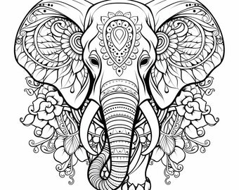 AI Generated Mandala style Elephant coloring picture for Adults