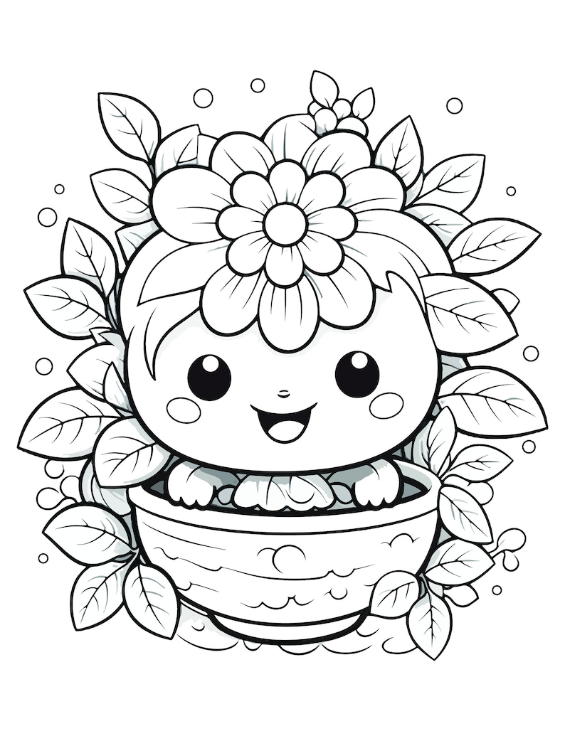 Kawaii Flower Coloring Pages _digital Prints Etsy