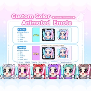 Geanimeerde emote | Aangepaste kleur | Glowstick-emote | Leuk kattenmeisje | Twitch/Discord/Youtube | Kawaiikat/katkat