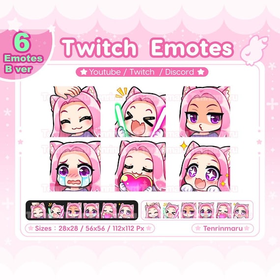 Cute Cat Girl Emotes X6 | Pink Hair Purple Eyes (B Ver) | Chibi