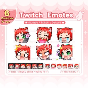 Cute Cat Boy emotes x6 | Red hair Green eyes (A Ver) | Chibi Emotes Pack | Twitch/Discord/Youtube/badge | Kawaii | Kitty Cat  | Emoji