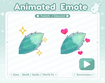 Emote animata / Scodinzolio carino / Colore verde / Cuori / Brillantini / Lupo / Volpe / Soffice / Gatto kawaii/Gatto / Twitch/Discord