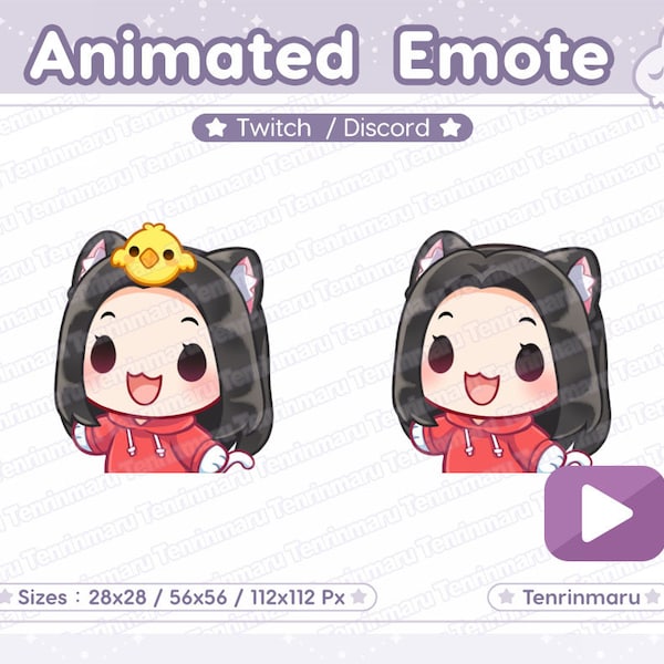 ANIMATED | Wiggle Emote | Cute Cat Girl | Black hair | Cute Chick & Normal Ver. |  Twitch/Discord/Youtube | Kawaii cat/Kitty Cat