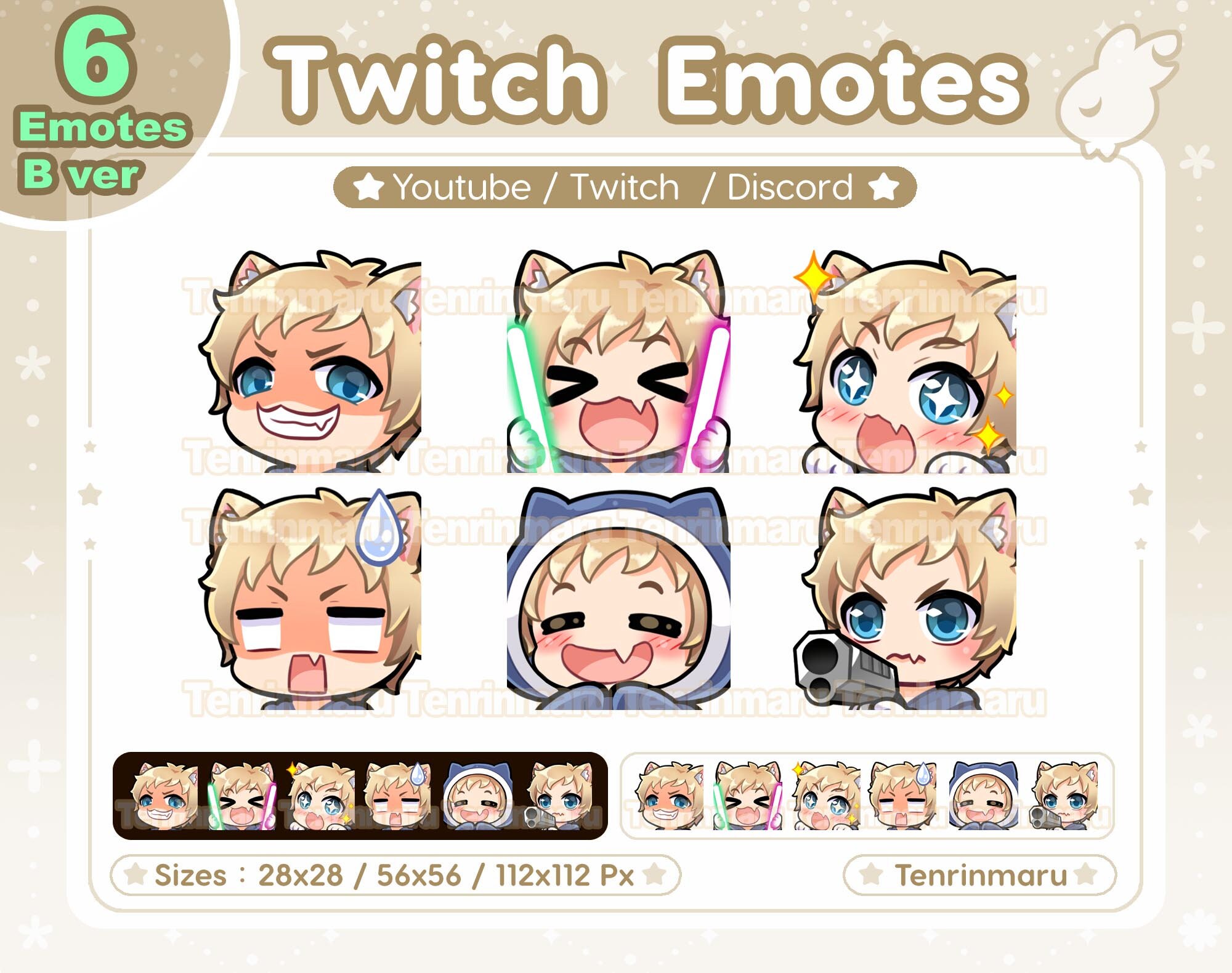 Cute Cat Boy Emotes X6 Blond Hair Blue Eyes B Ver Chibi Emotes Pack ...