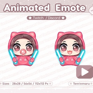 Animowana emotka | Emotka świecącego patyczka dla dziecka | Brązowe włosy Brązowe oczy | Słodka kocica | Twitch/Discord/Youtube | Kawaii kot/Kociak | Styl Oshi