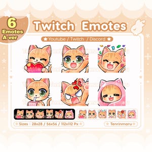 Lindo gato naranja x6 / Versión A / Paquete de gestos Chibi / Twitch / Discord / YouTube / insignia / Gato kawaii / Gatito