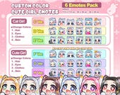 Cute Cat Girl Emotes | 6 Emotes Pack | Custom Color | Anime style | Chibi | Twitch /Discord /Youtube | Cute| Kawaii | Kitty Cat | Emoji