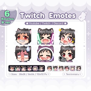 Cute Cat Boy emotes x6 | Black hair Red eyes (B Ver) | Chibi Emotes Pack | Twitch/Discord/Youtube/badge | Kawaii | Kitty Cat  | Emoji