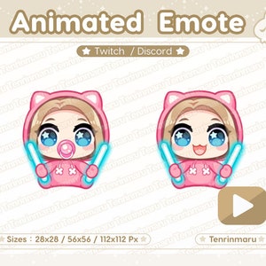 Emote animado / Emote de barra luminosa de bebé / Cabello rubio y ojos azules / Chica gata linda / Twitch / Discord / YouTube / Gato kawaii / Gatito / Estilo Oshi