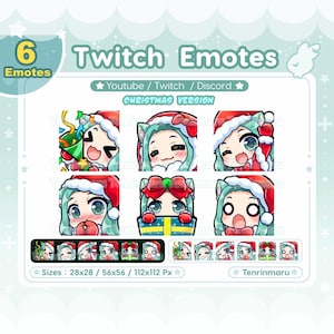 Christmas Cute Cat Girl emotes x6 | Green hair Green eyes | Chibi Emotes Pack|Magic|Twitch/Discord/Youtube/badge | Kawaii | Kitty Cat