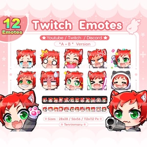 Cute Cat Boy emotes x12 | Red hair Green eyes (A+B Ver) | Chibi Emotes Pack | Twitch/Discord/Youtube/badge | Kawaii | Kitty Cat  | Emoji