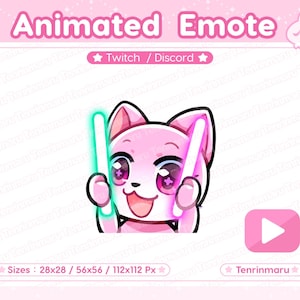 Animated Emote | Glow Stick Emote| Cute Pink Cat | Twitch/Discord/Youtube | Kawaii cat/Kitty Cat