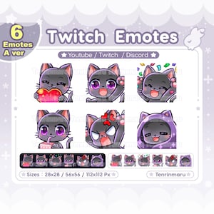 Cute Black Cat x6 | A Ver | Chibi Emotes Pack | Twitch/Discord/Youtube/badge | Kawaii cat/Kitty Cat