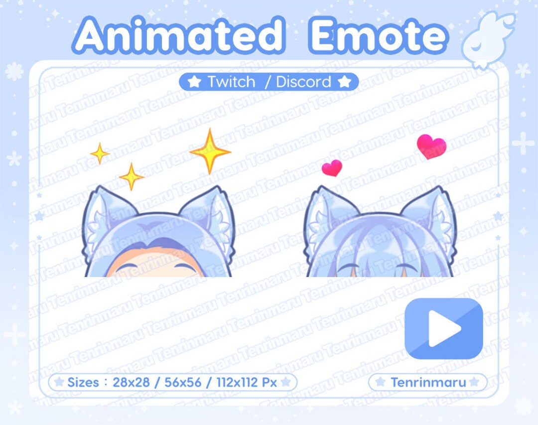 ANIMATED Cat Ear Wiggle Emote Light Blue Color Cute Hearts Sparkles