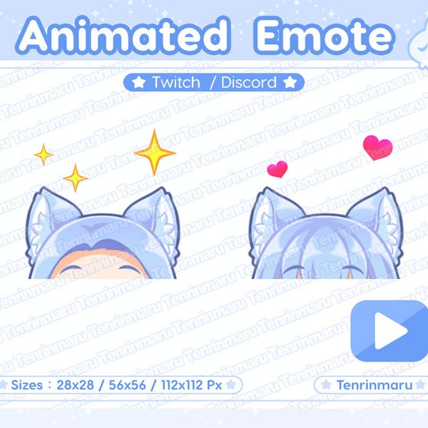 ANIMATED | Cat Ear Wiggle Emote | Light Blue color | Cute | hearts | sparkles | wolf | fox | Kawaii cat/Kitty Cat | Twitch/Discord