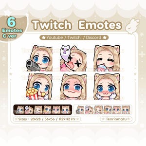 Cute Cat Girl emotes x6 | Blonde hair blue eyes (C Ver) | Chibi Emotes Pack | Twitch/Discord/Youtube/badge | Kawaii | Kitty Cat  | Emoji