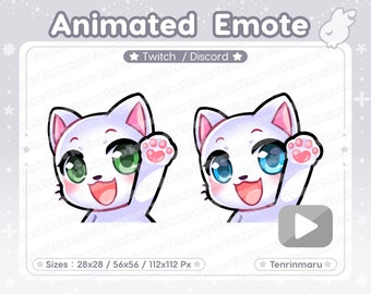Animated Emote | Wave Emote | Cute White Cat | Blue eyes & Green eyes | Twitch/Discord/Youtube | Kawaii cat/Kitty Cat