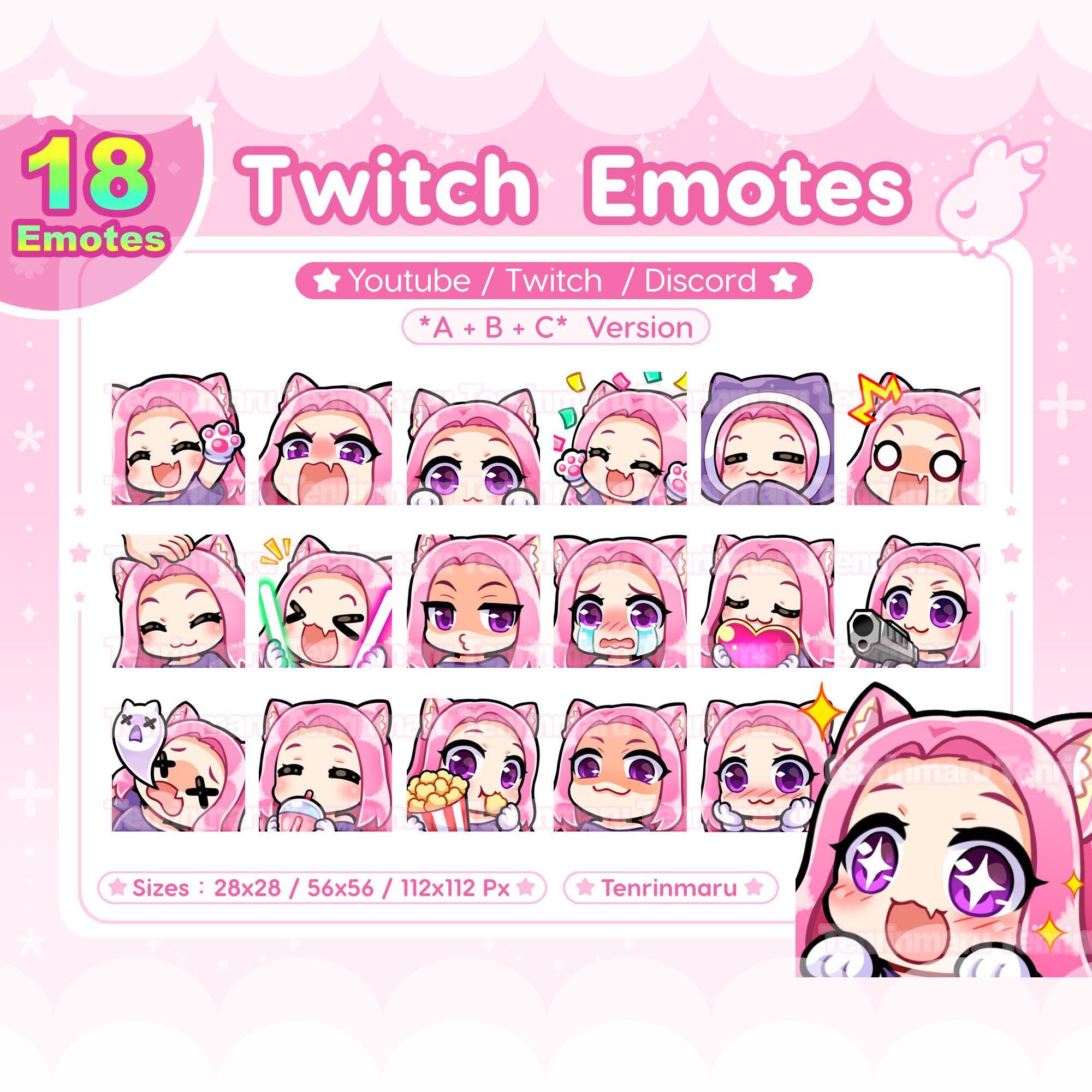 Cute Cat Girl Emotes X18 | Pink Hair Purple Eyes (A+B+C Ver