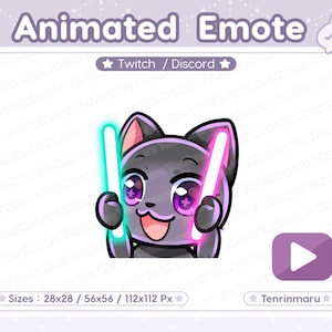 ANIMATED | Glow Stick Emote | Cute Black Cat | Twitch/Discord/Youtube | Kawaii cat/Kitty Cat