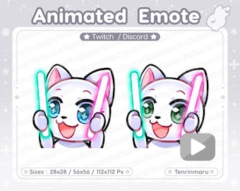 Animated Emote | Glow Stick Emote | Cute White Cat | Blue eyes & Green eyes | Twitch/Discord/Youtube | Kawaii cat/Kitty Cat