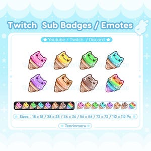 Cute Cat Ice Cream x8 | Ver.1 | Sub badge Pack | Twitch/Discord/Youtube/badges | Kawaii | Chibi | Emotes | Kitty Cat | Bit