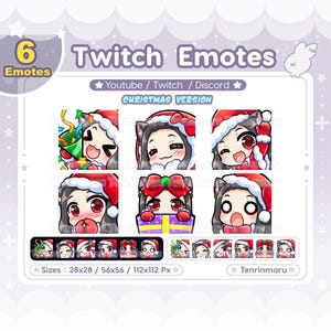 Christmas Cute Cat Girl emotes x6 | Black hair Red eyes | Chibi Emotes Pack| Magic |Twitch/Discord/Youtube/badge | Kawaii | Kitty Cat