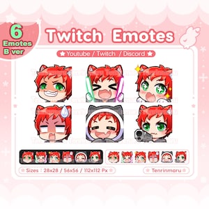 Cute Cat Boy emotes x6 | Red hair Green eyes (B Ver) | Chibi Emotes Pack | Twitch/Discord/Youtube/badge | Kawaii | Kitty Cat  | Emoji