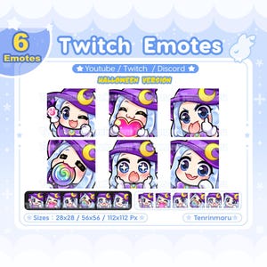 Halloween Cute Cat Girl emotes x6 | Light blue hair blue eyes | Chibi Emotes Pack|Magic|Twitch/Discord/Youtube/badge| Kawaii|Kitty Cat