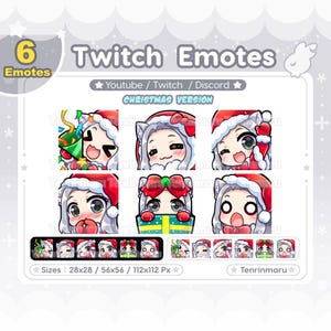 Christmas Cute Cat Girl emotes x6 | Silver hair Gray eyes | Chibi Emotes Pack| Magic |Twitch/Discord/Youtube/badge | Kawaii|Kitty Cat