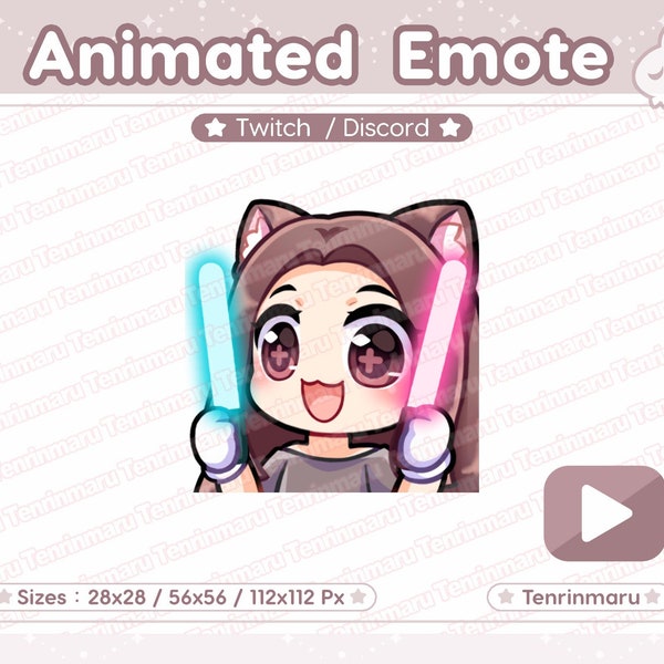 ANIMATED | Glow Stick Emote | Cute Cat Girl | Brown hair Brown eyes | Twitch/Discord/Youtube | Kawaii cat/Kitty Cat