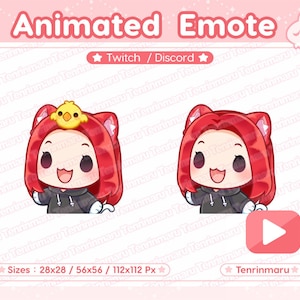 Emote animado | Emote balançando | Garota gata fofa | Cabelo vermelho | Garota fofa e versão normal | Twitch/Discord/Youtube | Gato kawaii/gatinho gatinho