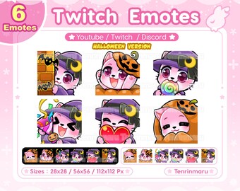 ハロウィンかわいいピンクの猫 x6 | ちび絵文字パック | Twitch/Discord/Youtube/バッジ | かわいい猫/子猫 | フェスティバル