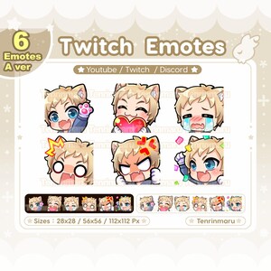 Cute Cat Boy emotes x6 | blond hair Blue eyes (A Ver) | Chibi Emotes Pack | Twitch/Discord/Youtube/badge | Kawaii | Kitty Cat  | Emoji
