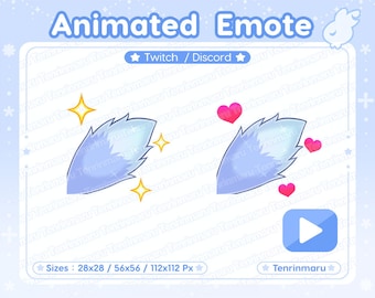 Emote animata / Scodinzolio carino / Colore azzurro / Cuori / Brillantini / Lupo / Volpe / Soffice / Gatto kawaii / Gattino / Twitch/Discord