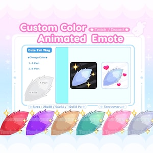Animated Emote | Custom Color | Cute Tail Wag | hearts | sparkles | wolf | fox | fluffy | Kawaii cat/Kitty Cat |