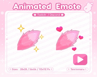 Emote animata / Scodinzolio carino / Colore rosa / Cuori / Brillantini / Lupo / Volpe / Soffice / Gatto kawaii / Gattino / Twitch/Discord