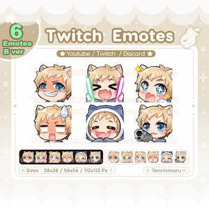 Cute Cat Boy emotes x6 | blond hair Blue eyes (B Ver) | Chibi Emotes Pack | Twitch/Discord/Youtube/badge | Kawaii | Kitty Cat  | Emoji