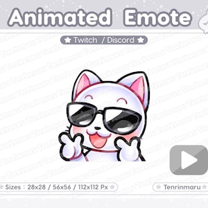 Animated Emote | Cool Sunglasses Emote | Cute White Cat | Twitch/Discord/Youtube | Kawaii cat/Kitty Cat