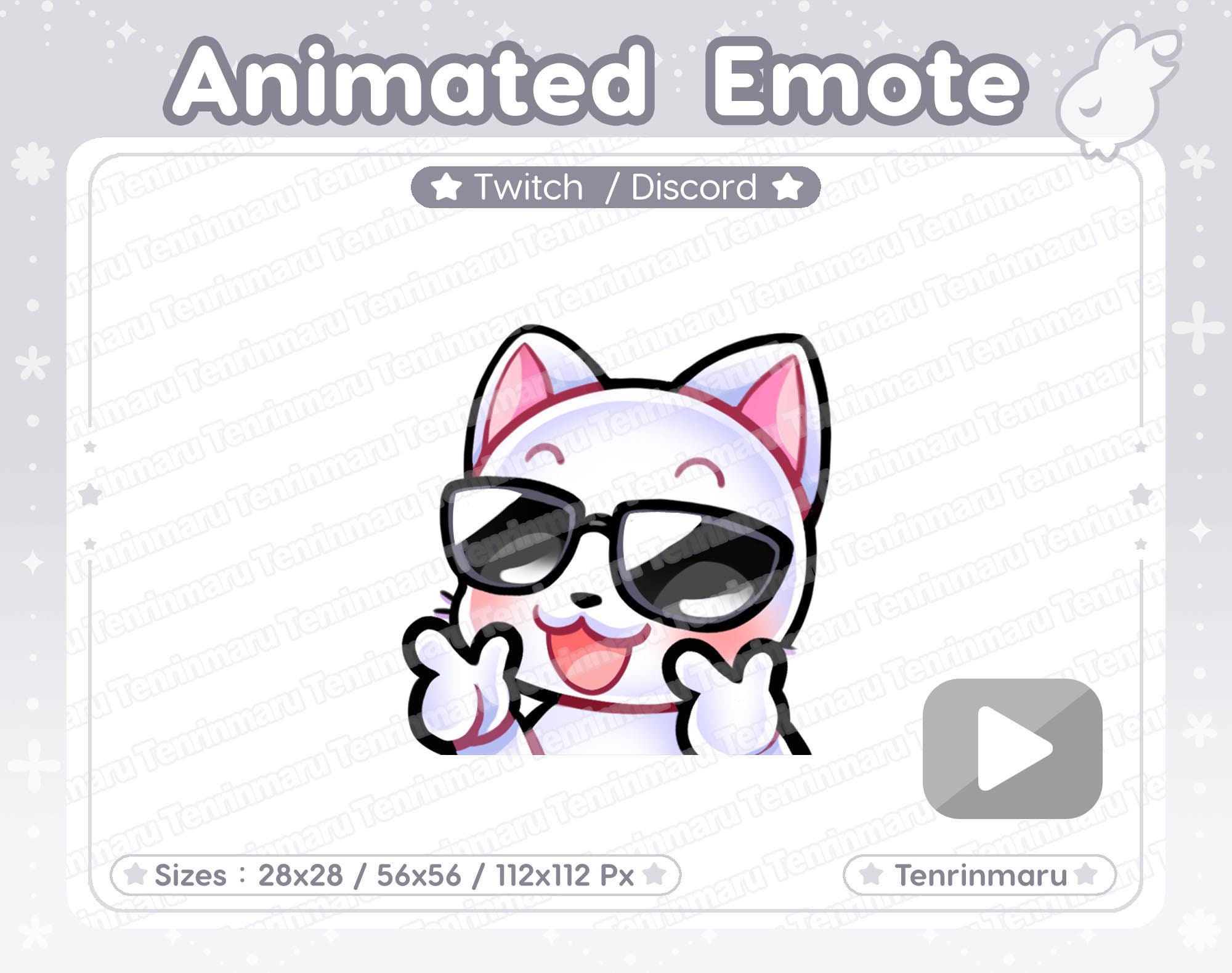 Animated Emote | Cool Sunglasses Emote | Cute White Cat | Twitch/Discord/Youtube | Kawaii cat/Kitty Cat