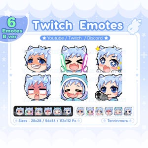 Cute Cat Boy emotes x6 | Light blue hair Blue eyes (B Ver) | Chibi Emotes Pack | Twitch/Discord/Youtube/badge | Kawaii | Kitty Cat  | Emoji