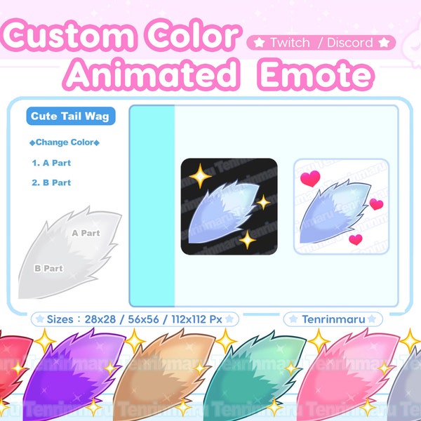 ANIMATED | Custom Color | Cute Tail Wag | hearts | sparkles | wolf | fox | fluffy | Kawaii cat/Kitty Cat |
