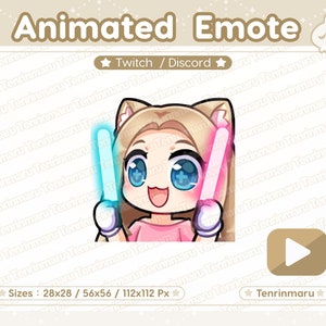 Gesto animado / Gesto de barra luminosa / Chica gata linda / Cabello rubio, ojos azules / Twitch / Discord / YouTube / Gato kawaii / Gatito