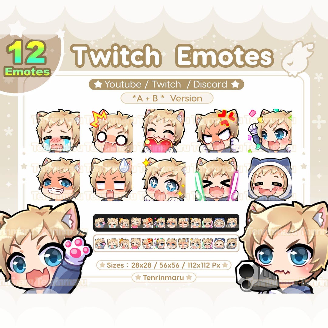 Cute Cat Boy Emotes X12 | Blond Hair Blue Eyes (A+B Ver) | Chibi Emotes ...