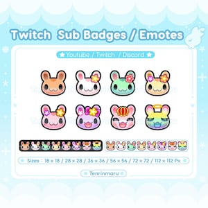 Cute Rabbit x 8 | Sub badge Pack | Twitch/Discord/Youtube/badges | Kawaii | Chibi | Emotes | Bunny | Head | Crown