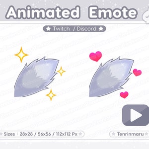 Animated Emote | Cute Tail Wag | Silver color | hearts | sparkles | wolf |  fox | fluffy | Kawaii cat/Kitty Cat | Twitch/Discord
