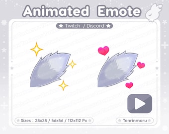 Emote animata / Scodinzolio carino / Colore argento / Cuori / Brillantini / Lupo / Volpe / Soffice / Gatto kawaii / Gattino / Twitch/Discord