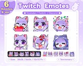Cute Purple Cat x6 | A Ver | Chibi Emotes Pack | Twitch/Discord/Youtube/badge | Kawaii cat/Kitty Cat