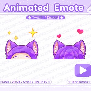 Emote animata / Emote con le orecchie di gatto / Colore viola / Carino / Cuori / Scintille / Lupo / Volpe / Gatto kawaii / Gatto gattino / Twitch / Discord