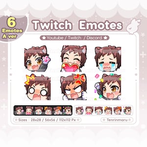 Cute Cat Boy emotes x6 | Brown hair Gold eyes (A Ver) | Chibi Emotes Pack | Twitch/Discord/Youtube/badge | Kawaii | Kitty Cat  | Emoji