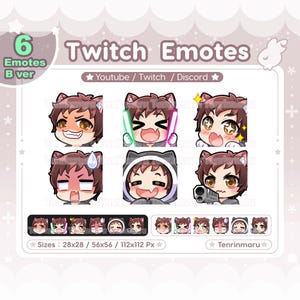 Cute Cat Boy emotes x6 | Brown hair Gold eyes (B Ver) | Chibi Emotes Pack | Twitch/Discord/Youtube/badge | Kawaii | Kitty Cat  | Emoji